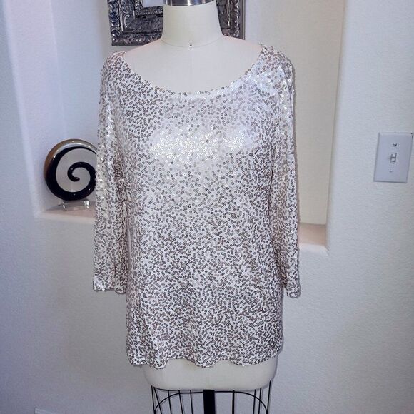 Calvin Klein pale gold sequins top  NWT - Picture 1 of 4
